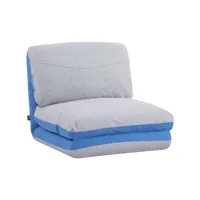 chauffeuse - matelas d'appoint pliant - fauteuil convertible - inclinaison dossier réglable 5 positions - tissu polyester aspect lin gris clair bleu