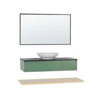 meuble vasque à tiroirs avec miroir vert et bois clair zaragoza 304070
