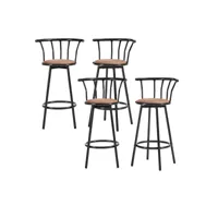 lot 4 tabourets de bar bistrot noir avec assise marron hauteur d'assise 74 cm