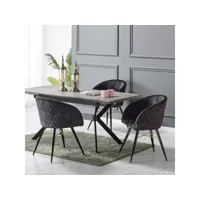 eva - ensemble table à manger extensible 4 à 6 personnes décor marbre gris & noir + 4 chaises en velours noires - style moderne