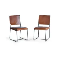 set de 2 chaises en cuir - métal et cuir