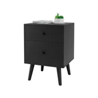 table de chevet, table de nuit à 2 tiroirs en bois d’hévéa massif de style moderne 45 x 39,5 x 62 cm, noir
