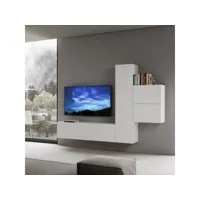 ensemble mural de salon meuble tv 4 éléments muraux en bois blanc, design moderne a17 itamoby