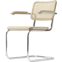 thonet - s 64 v chaise avec accoudoirs, chrome / hêtre naturel (tp 17) / cannage avec tissu de soutien en plastique
