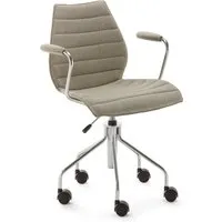 kartell - maui soft chaise de bureau avec accoudoirs et roulettes, acier chromé / noma beige