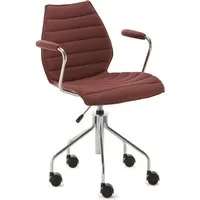 kartell - maui soft chaise de bureau avec accoudoirs et roulettes, acier chromé / noma brick red