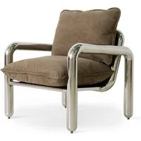 hkliving - chrom - fauteuil lounge, canvas- marron