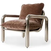 hkliving - chrom - fauteuil lounge, marron velours
