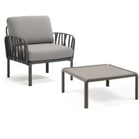 nardi - komodo poltrona fauteuil + komodo table de jardin 70 x 70 cm, anthracite / gris / tortora