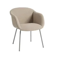 muuto - fiber soft chaise avec accoudoirs, gris / beige (tissu kvadrat ecriture 240)