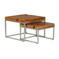 tables basses gigognes en acacia massif et métal style industriel kuta