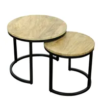 tables basses gigognes en bois de manguier et pieds métal style industriel eclipse