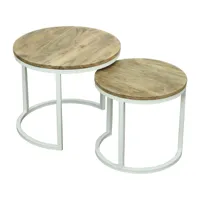 tables basses gigognes bois de manguier et métal style moderne eclipse blanc