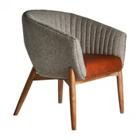 fauteuil style vintage bois de frêne, polyester, cuir neive
