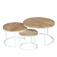set de 3 tables basses gigognes manguier et métal eclipse blanc