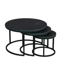 set de 3 tables basses gigognes style industriel manguier massif et métal noir eclipse