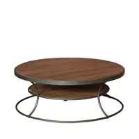 table basse ronde 120cm style industriel manguier massif couleur naturelle et métal borg