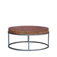table basse ronde style industriel manguier massif couleur naturelle et métal 90cm borg