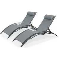 chaise longue - transat sweeek duo de bains de soleil aluminium - louisa anthracite - transats aluminium et textilène