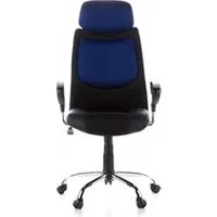 fauteuil de bureau hjh office siège de bureau / fauteuil de direction city 80, simili cuir / tissu noir / bleu, chromé