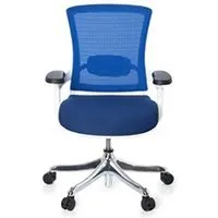 fauteuil de bureau hjh office siège de bureau skate style, assise en tissu noir / dossier en tissu maille bleu / cadre blanc