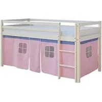 lit enfant homestyle4u lit simple blanc 90x200 en hauteur avec echelle et rideau rose