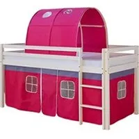 lit enfant homestyle4u lit simple blanc 90x200 en hauteur avec echelle rideau et tunnel rouge