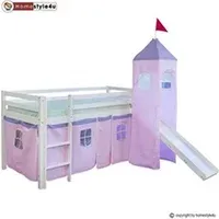 lit enfant homestyle4u lit simple blanc 90x200 en hauteur avec echelle rideau et tour rose et toboggan