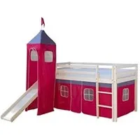 lit enfant homestyle4u lit simple blanc 90x200 en hauteur avec echelle rideau et tour rouge et toboggan