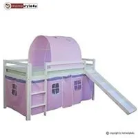lit enfant homestyle4u lit simple blanc 90x200 en hauteur avec echelle rideau et tunnel rose et toboggan