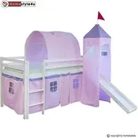 lit enfant homestyle4u lit simple blanc 90x200 en hauteur avec echelle rideau tour tunnel rose et toboggan