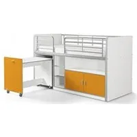 lit combiné 90x200 cm avec sommier 1 bureau 2 portes bois blanc et orange bonny