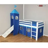 lit enfant homestyle4u lit simple blanc 90x200 en hauteur avec echelle tour et toboggan bleu