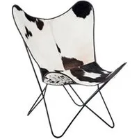 chaise generique fauteuil design peau de vache papillon 92cm noir & blanc