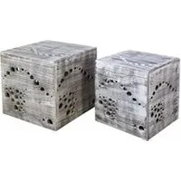 table de chevet homestyle4u tabouret côté lot de 2 bois table de nuit gris cube table basse, multicolore, unique