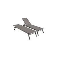 chaise longue - transat sweeek lot de 2 bains de soleil elsa en aluminium gris anthracite et textilène gris taupe transats multi positions avec roulettes