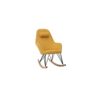 fauteuil de salon miliboo rocking chair scandinave en tissu effet velours jaune moutarde, métal noir et bois clair jhene