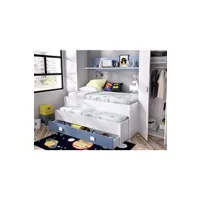 lit gigogne vente-unique lit gigogne lilian - avec tiroir et étagère - 90x190cm - bleu et chêne gris