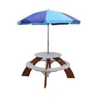 table de jardin axi table picnic orion ronde 141x141x62cm brun blanc avec parasol bleu