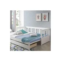 lit enfant terre de nuit lit extensible 90x200 à 180x200 + tiroir de lit blanc -