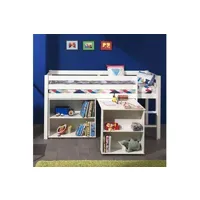lit enfant terre de nuit lit mezzanine 90x200 blanc + bureau + bibliothèque -
