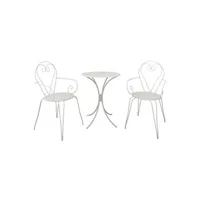 table de jardin generique set table de jardin romantique en fer forgé 60 cm + 2 fauteuils - blanc