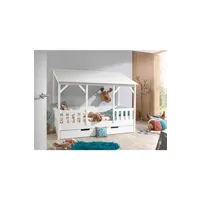 lit enfant terre de nuit lit cabane enfant avec toit blanc en bois 90x200 tiroir de lit