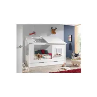 lit enfant terre de nuit lit cabane enfant avec toit et fenêtre en bois blanc 90x200 tiroir de lit
