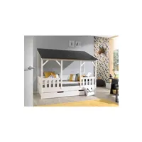 lit enfant terre de nuit lit cabane enfant avec toit noir en bois 90x200 tiroir de lit