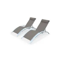 chaise longue - transat sweeek duo de bains de soleil aluminium - louisa taupe - transats aluminium et textilène