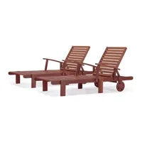 chaise longue - transat habitat et jardin bain de soleil pliant en bois exotique tokyo - mahogany - marron acajou - lot de 2
