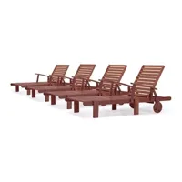 chaise longue - transat habitat et jardin bain de soleil pliant en bois exotique tokyo - mohogany - marron acajou - lot de 4