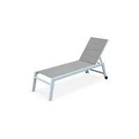chaise longue - transat sweeek bain de soleil - solis - transat textilène matelassé et aluminium 6 positions structure blanche textilène taupe