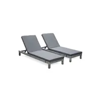 chaise longue - transat sweeek set de 2 bains de soleil en résine tressée (transat) - pisa x2 - nuances de gris coussins gris chiné